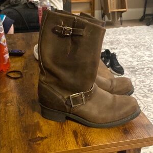 Brown Leather Buckle Boots